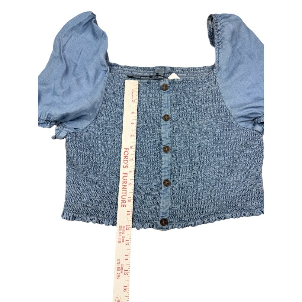 Love Tree Women's 3X Blue Chambray Crop Top Smocked Sweetheart Tencel NWT - Picture 5 of 9